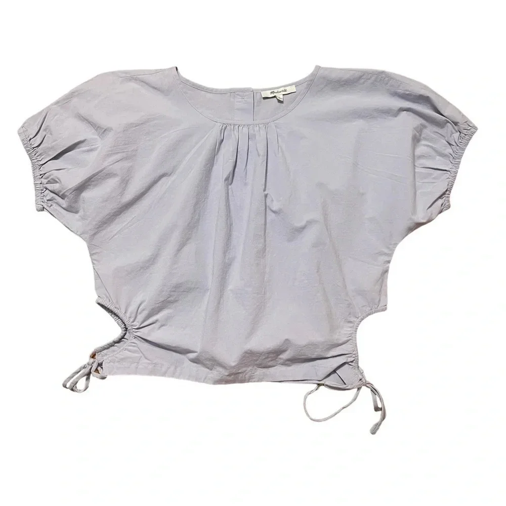 NWT Madewell Poplin Puff-Sleeve Cutout Crop Top, Lavender